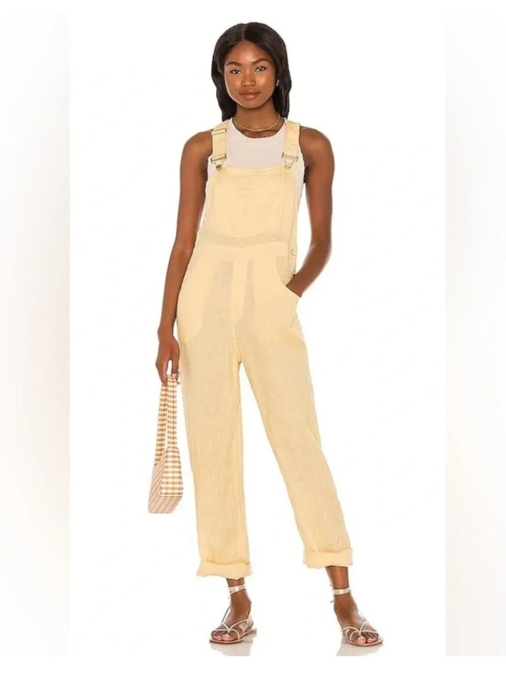 We Wore What basic overalls linen yellow small NWT